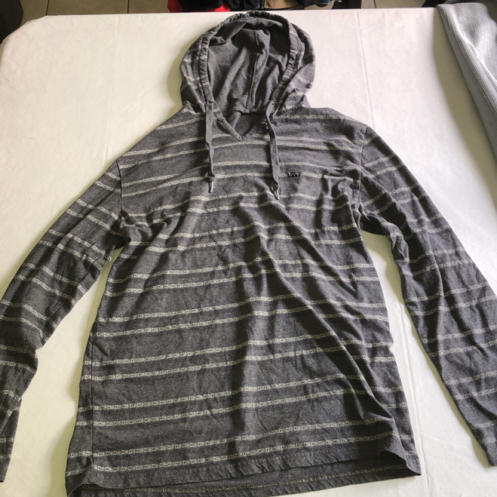 Shirt Jacket Vans Large Grey White Striped Comfy